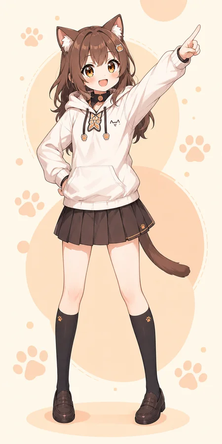 次の手順を指差す全身姿のAssistCat